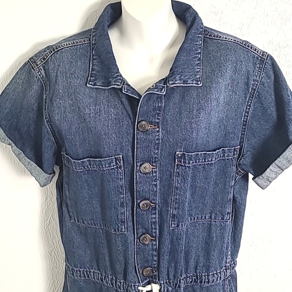 Aeropostale Denim Flight Suit Buttondown Romper with Drawstring Waist Size Large - Picture 4 of 9